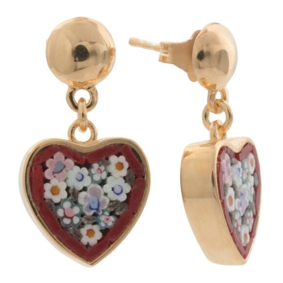 NEW GOLDEN CLEF Made In Italy 18kt Sterling Silver Mosaico Heart Earring 864tn - Picture 1 of 4